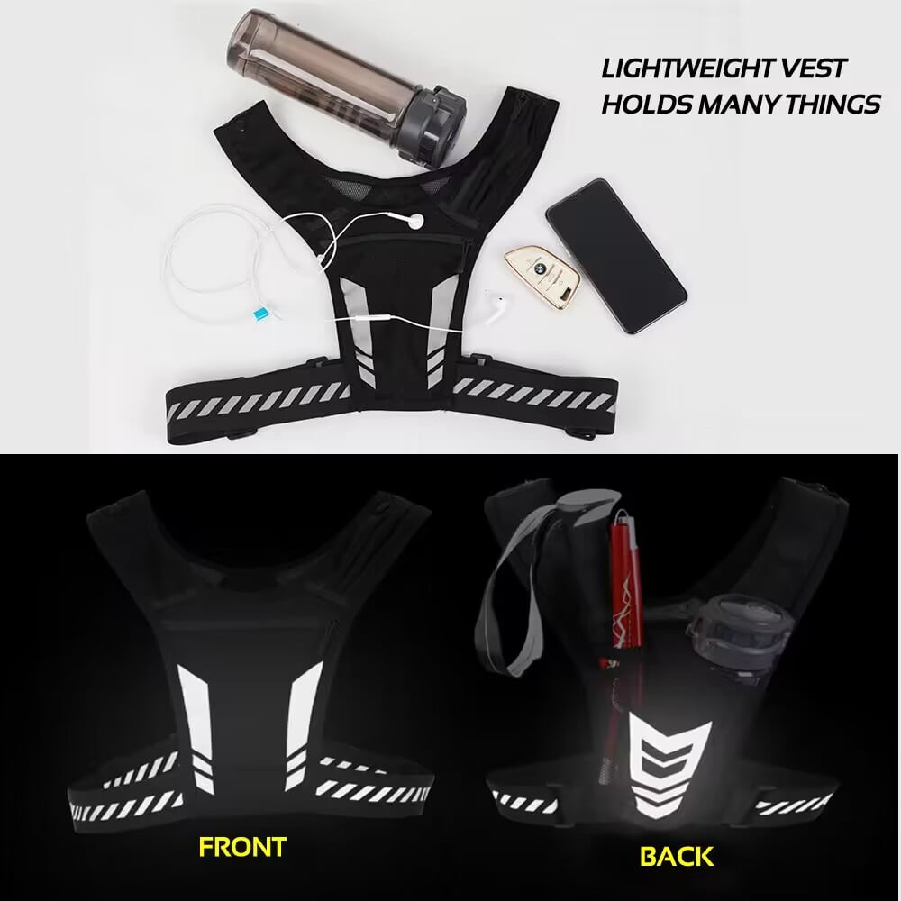 Gowinsee Reflective Running Vest, Running Chest Pouch Bag Phone Holder Phone Keys Cash Water Bottle Lightweight Breathable