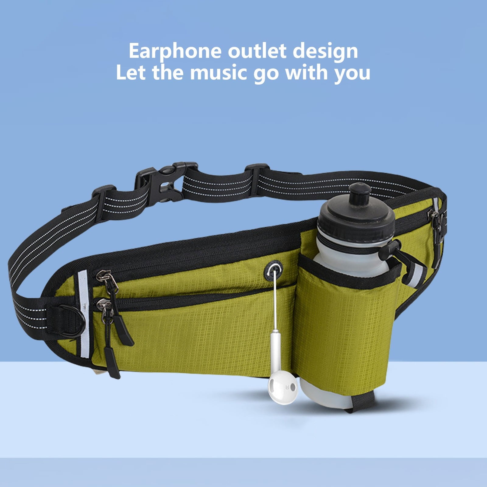 Running Belt for Women & Men with Water Bottle Holder,17.7x7inch Waterproof Running Waist Packs,Multi Functional Running Gear Accessories,Suitable for Marathons and Outdoor Running(Green)