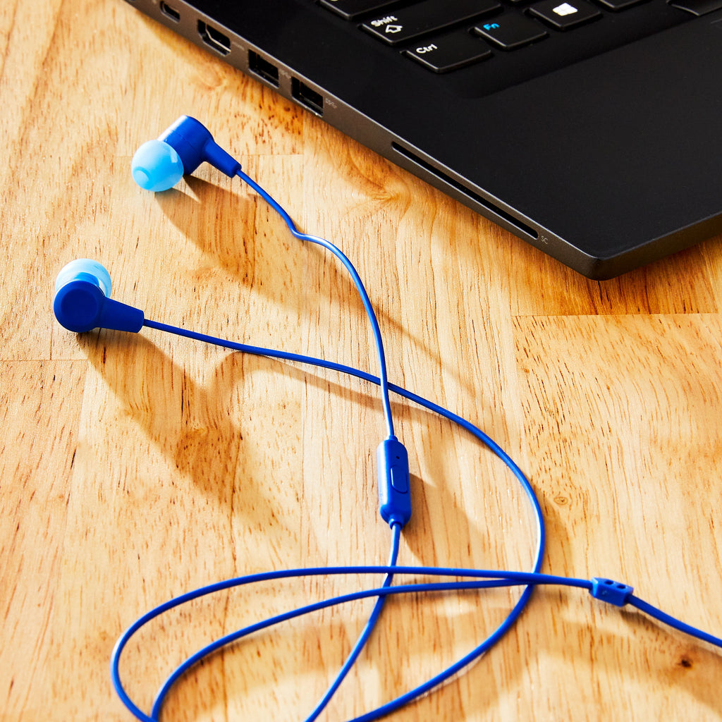 Onn Wired Earphones with Mic and 3.5mm Plug in Black - High-Quality Sound and Comfortable Silicone Ear Tips