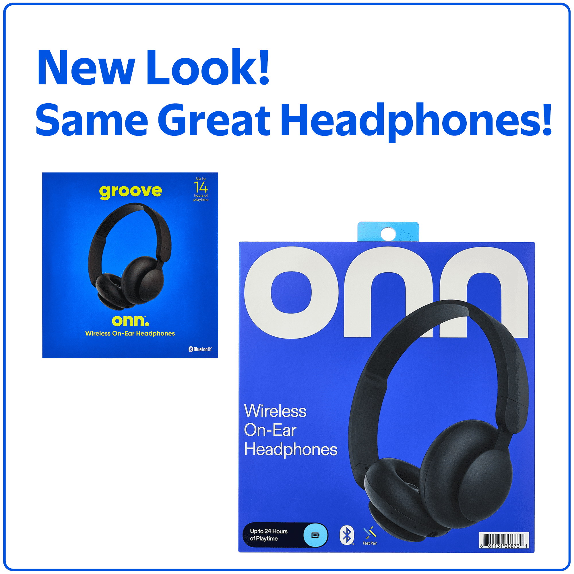 onn Wireless On-ear Headphones with Bluetooth, Black
