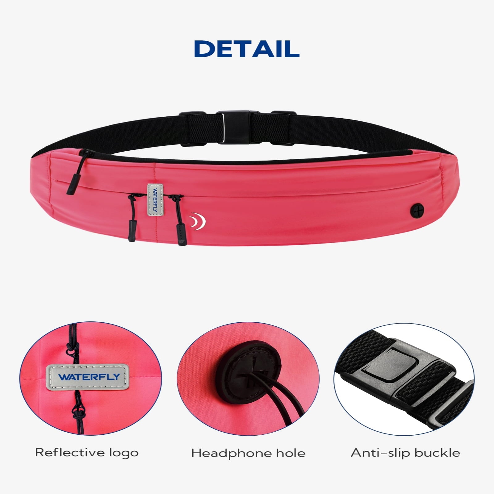 WATERFLY Unisex Adjustable Non-Slip Jogging Exercise Fitness Nylon Running Waist Belt,Black