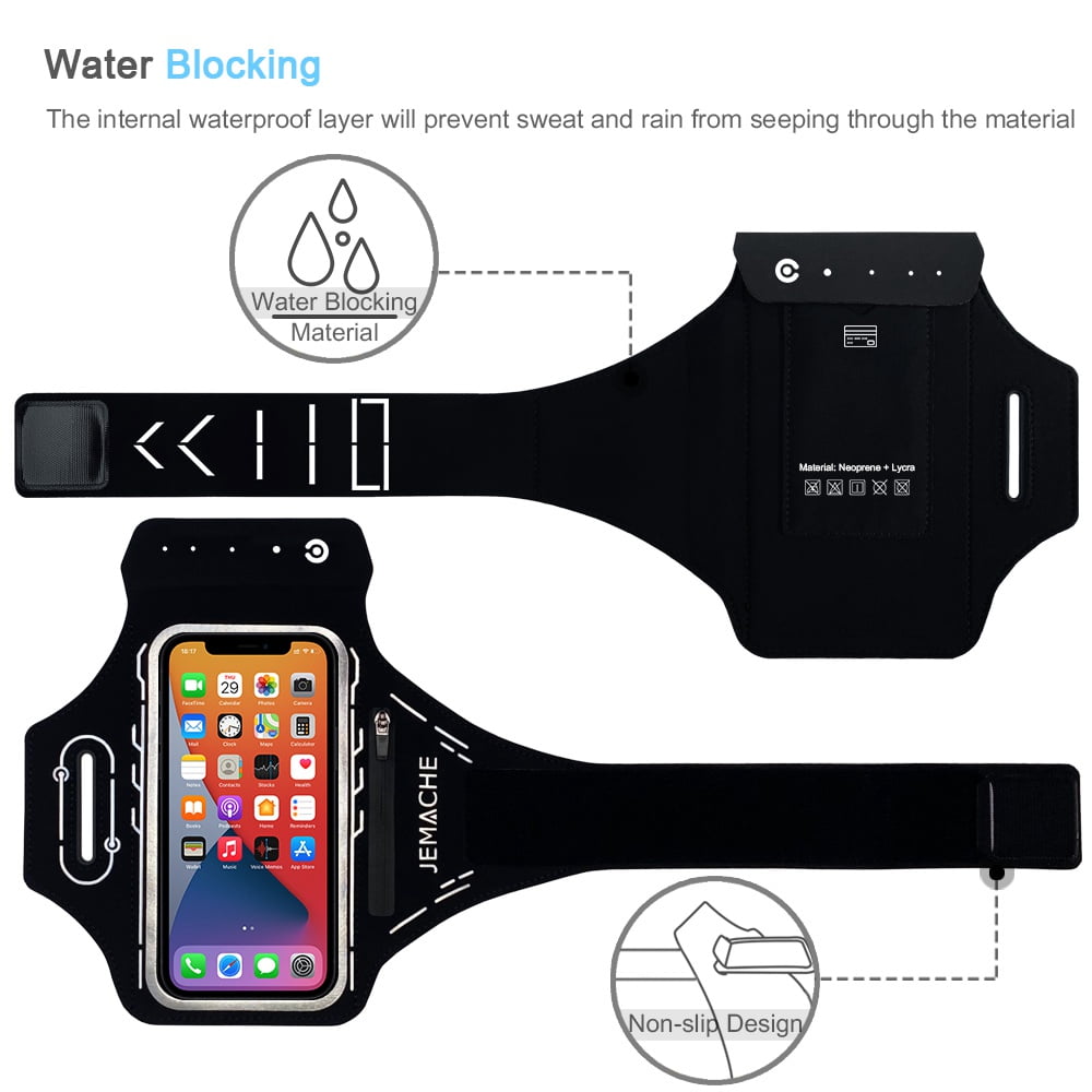 JEMACHE Running Armband for iPhone 16 15 14 Pro Max/Plus, Samsung Galaxy S25 S24 S23 Ultra/Plus/FE, Gym Workouts Arm Band (Black)