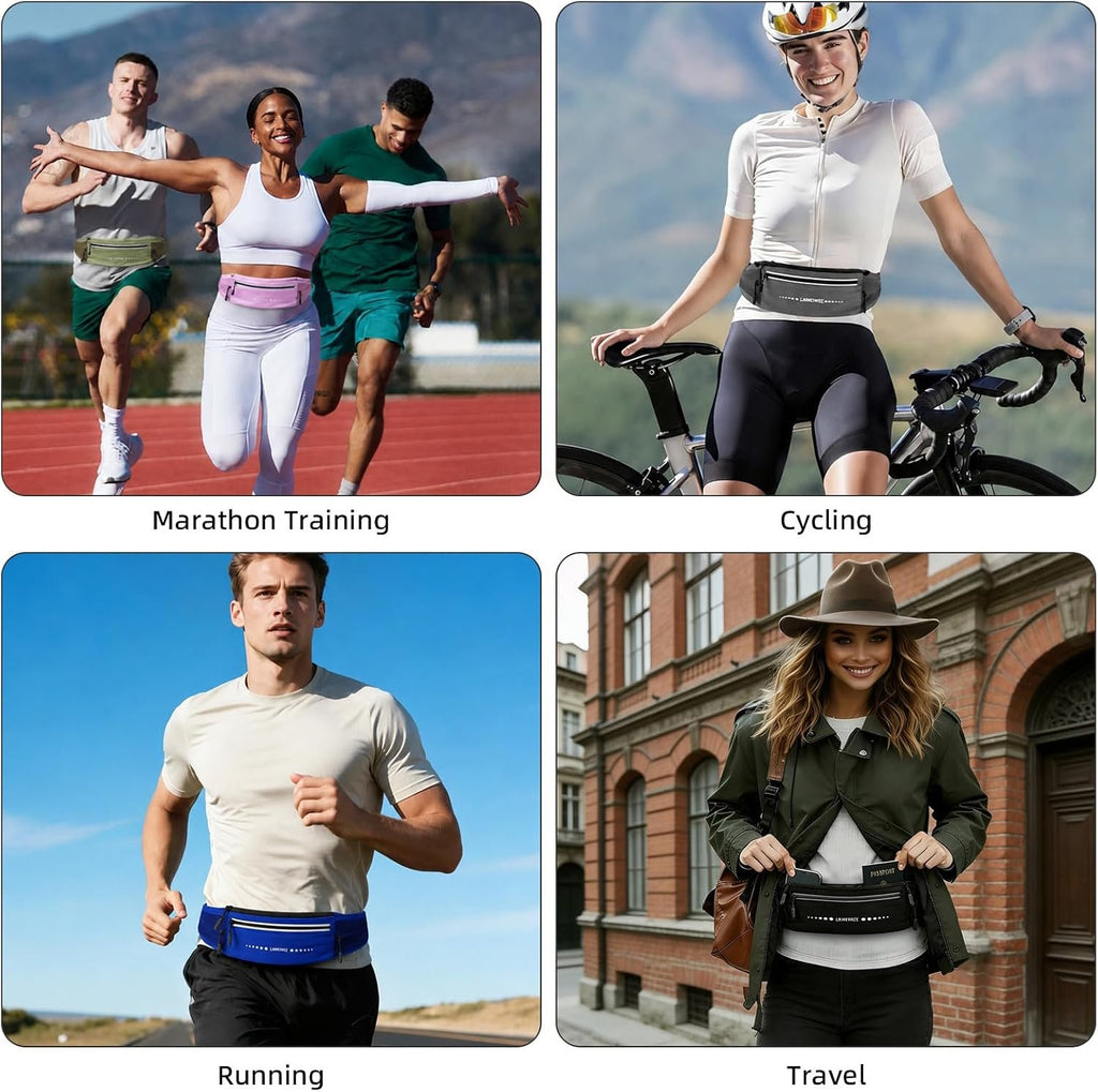 Lightweight Running Belt, Water-Resistant Pack for Women & Men, 4-Zone Organization Fits Up to 7" Phone, Reflective Strips Design for , Jogging, Hiking, Commuting