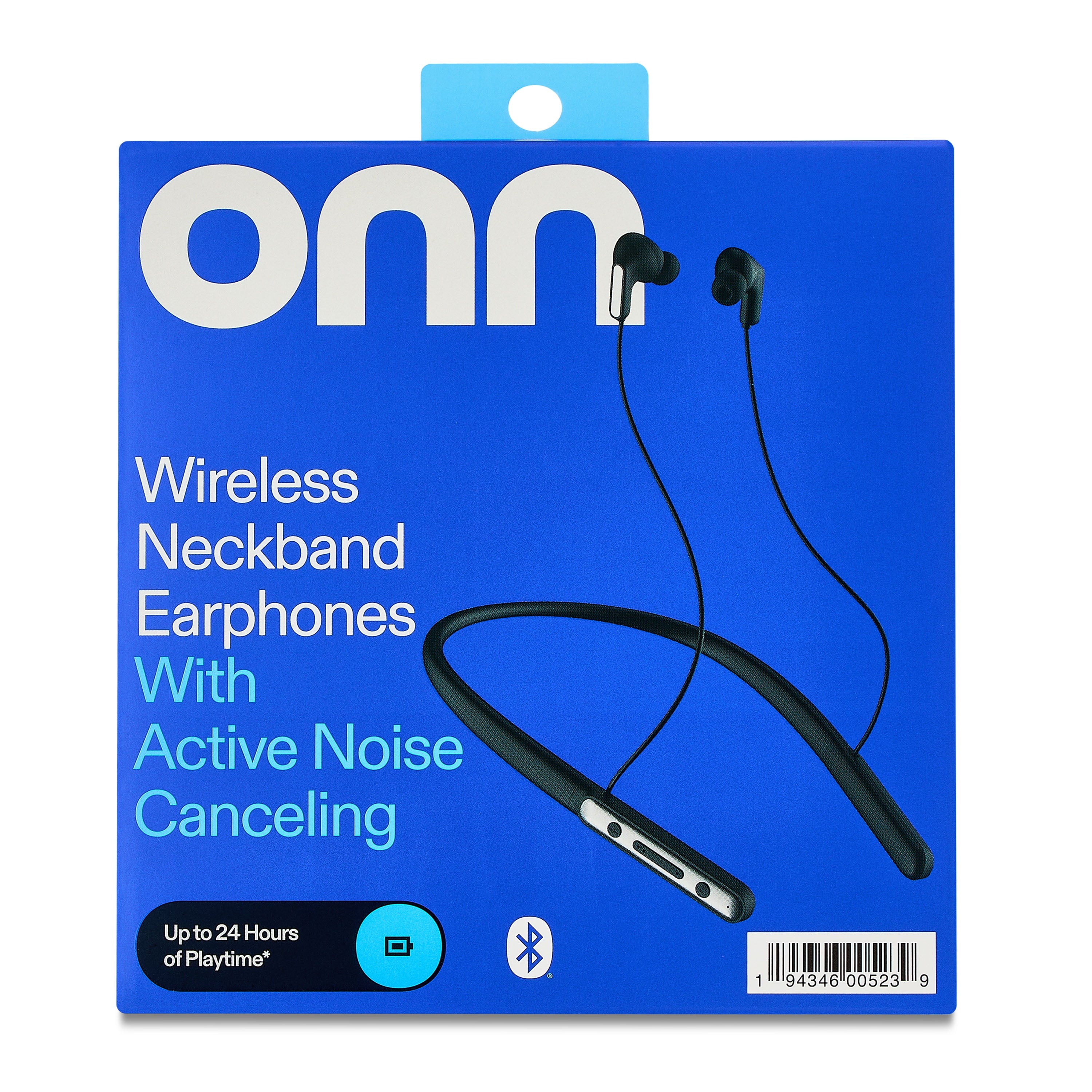 onn Active Noise Canceling Bluetooth Neckband Earphones Black