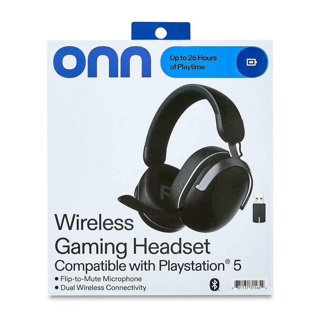 onn Wireless Gaming Headset Compatible with PlayStation 5, Bluetooth/2.4GHz, Black