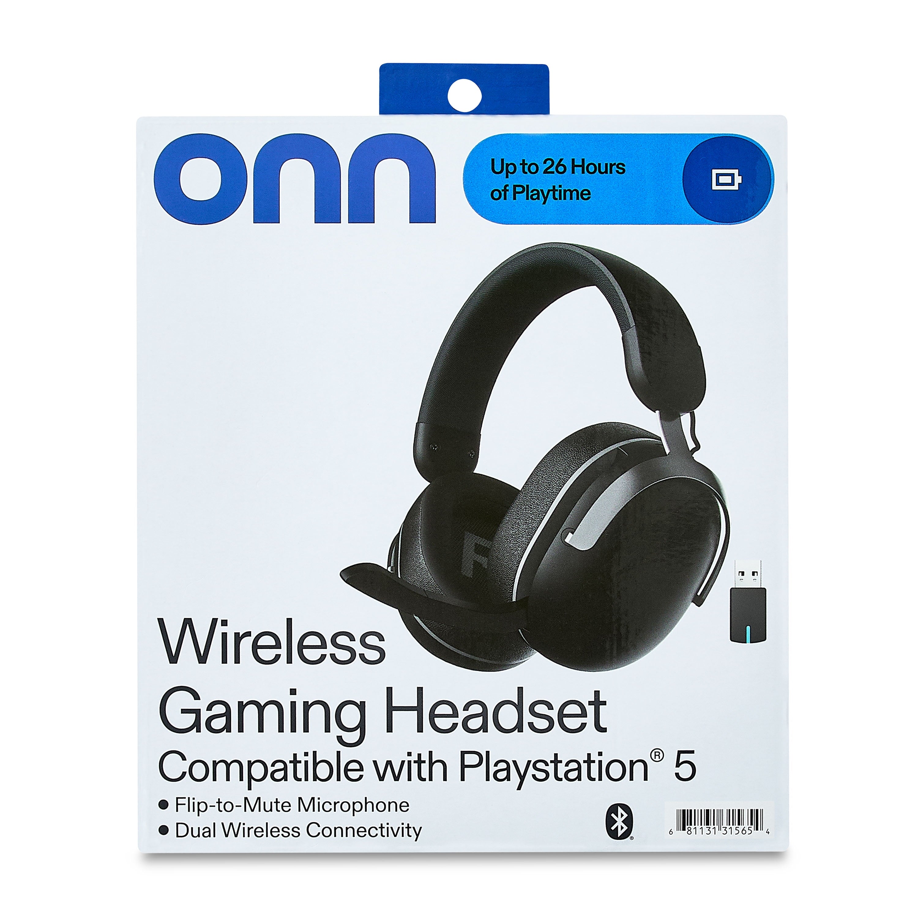 onn Wireless Gaming Headset Compatible with PlayStation 5, Bluetooth/2.4GHz, Black