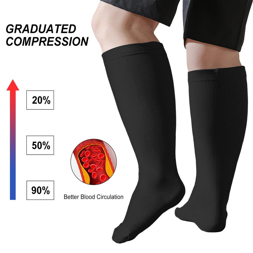 2 Pairs Wide Calf Compression Socks for Women Men AMITOFO Circulation 20-30mmHg Plus Size Knee High Support Stockings| Circulation | Nurses | Running | Travel,Beige Black 4XL