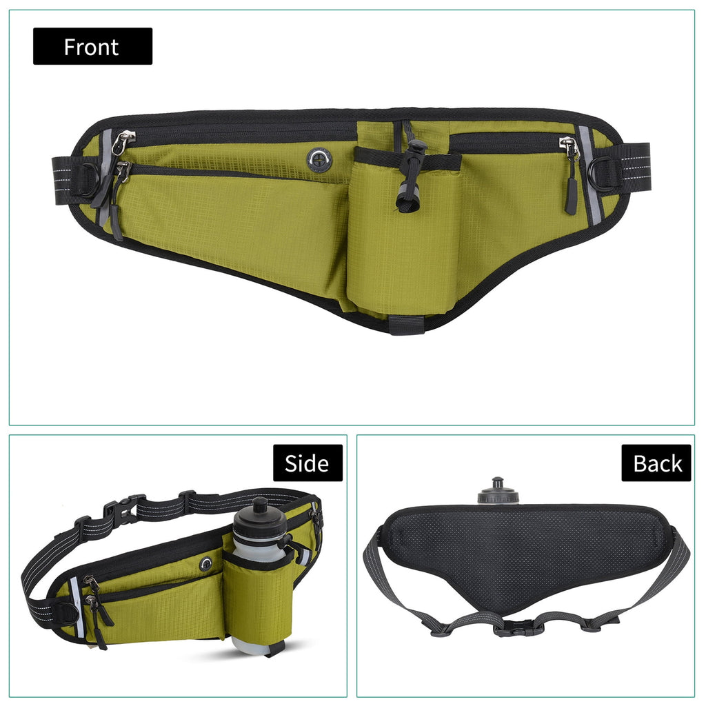 NFTIGB Running Belt Waist Pack Adjustable Hydration Bag with Water Bottle Holder for Runners Men Women, Black (10.63 inches / 27 cm)