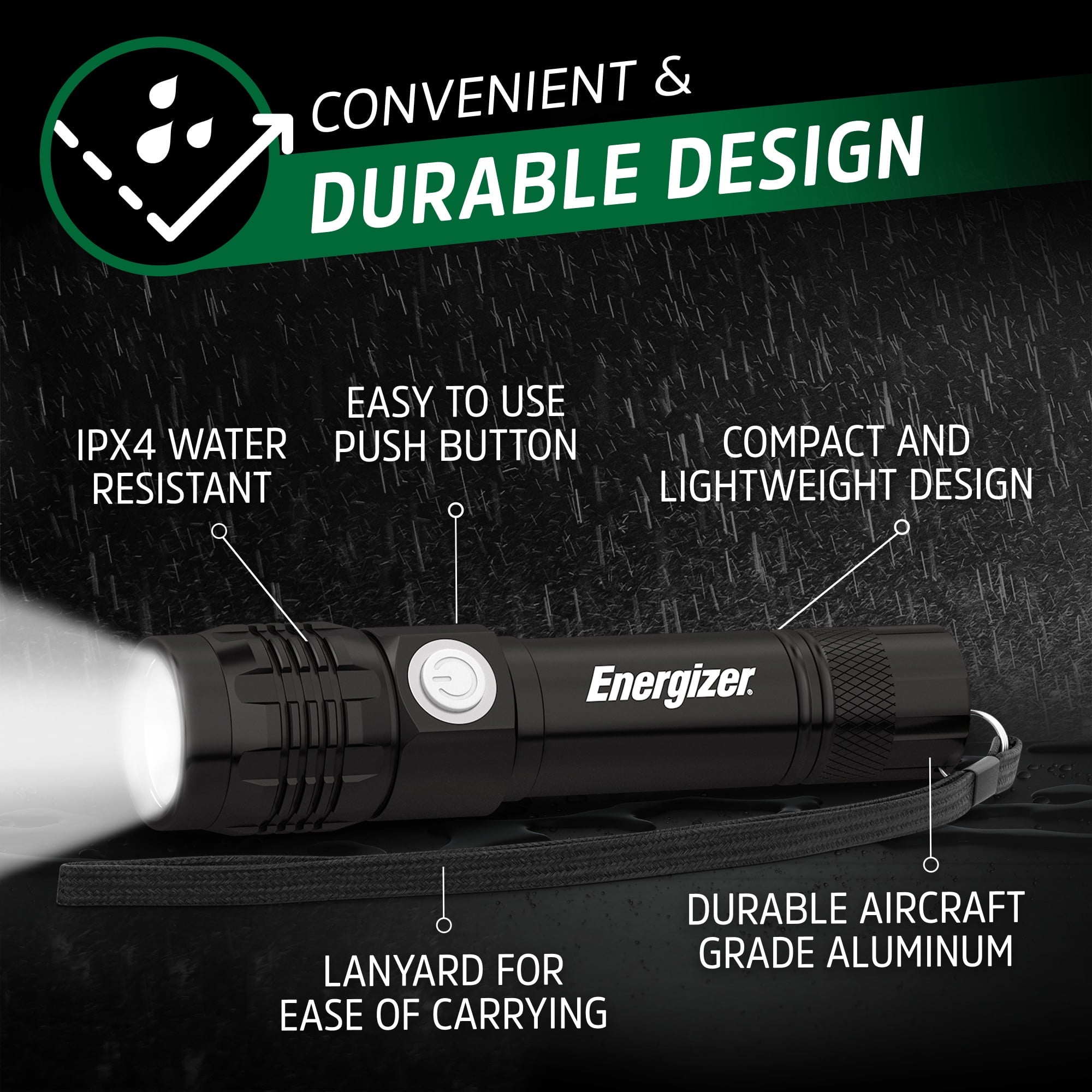 Energizer LED Rechargeable Flashlight - 350 Lumens with USB Cable, Durable Metal Light for Camping, Emergency, Running & Hunting