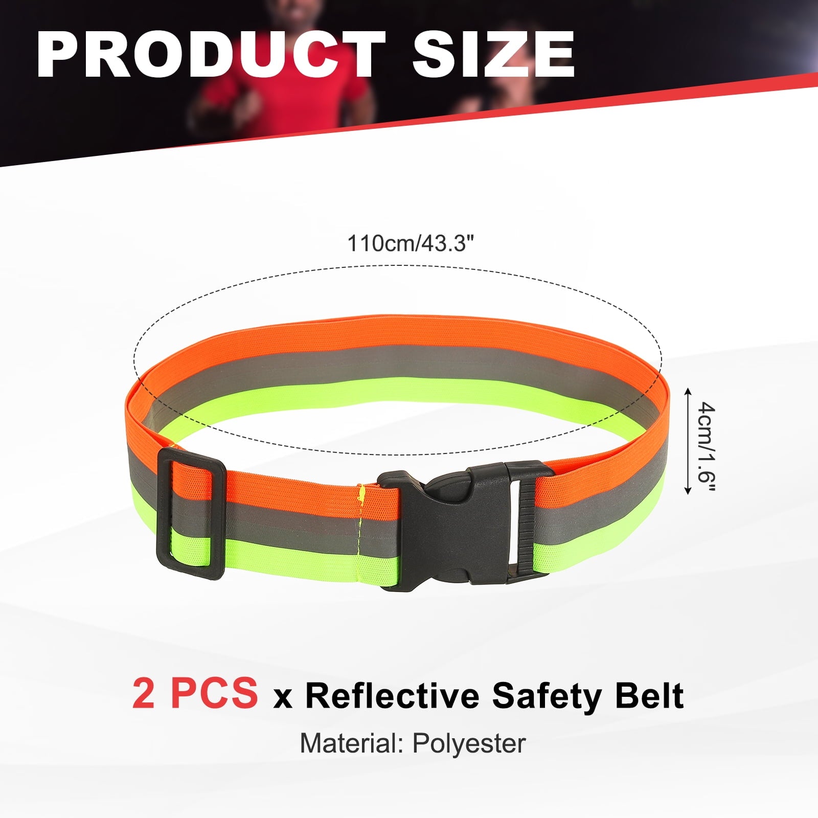 Uxcell Reflective Safety Belt, Adjustable High Visibility Glow Belt Outdoor Running Gear Accessories Fit For (Running/Walking/Cycling), 43.3 x 1.6" & 2 Pcs & Yellow Orange