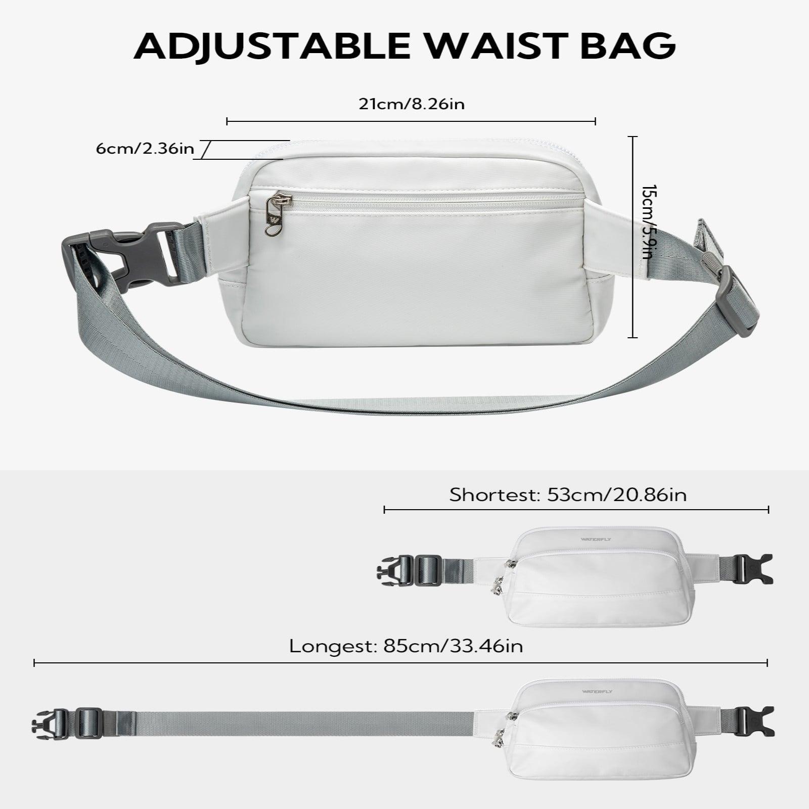 WATERFLY Fanny Pack – Lightweight 2L Nylon Waist Bag for Hiking, Running & Travel | Unisex