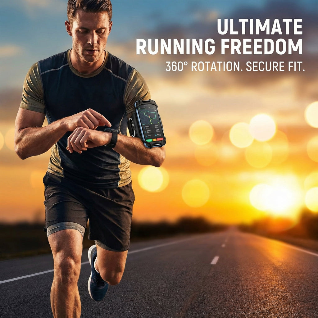 Rotatable Silicone Running Armband – Detachable Phone Holder with Key & Headphone Holder for Outdoor Sports and Exercise