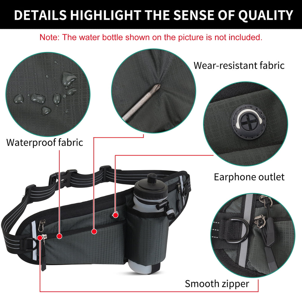 NFTIGB Running Belt Waist Pack Adjustable Hydration Bag with Water Bottle Holder for Runners Men Women, Black (10.63 inches / 27 cm)