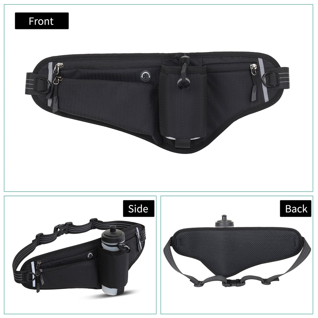 NFTIGB Running Belt Waist Pack Adjustable Hydration Bag with Water Bottle Holder for Runners Men Women, Black (10.63 inches / 27 cm)