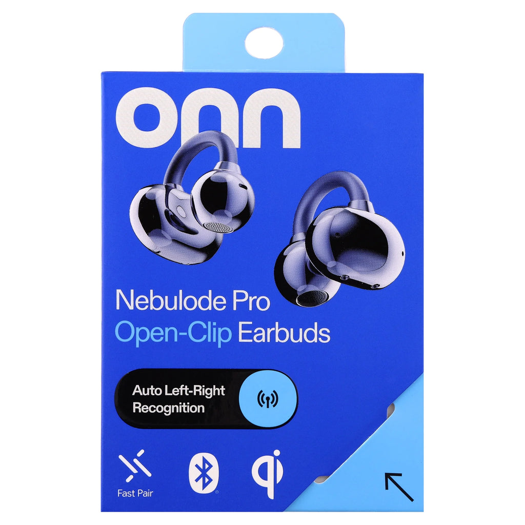 onn Nebulode Pro Open-Clip Wireless Earbuds, Blue