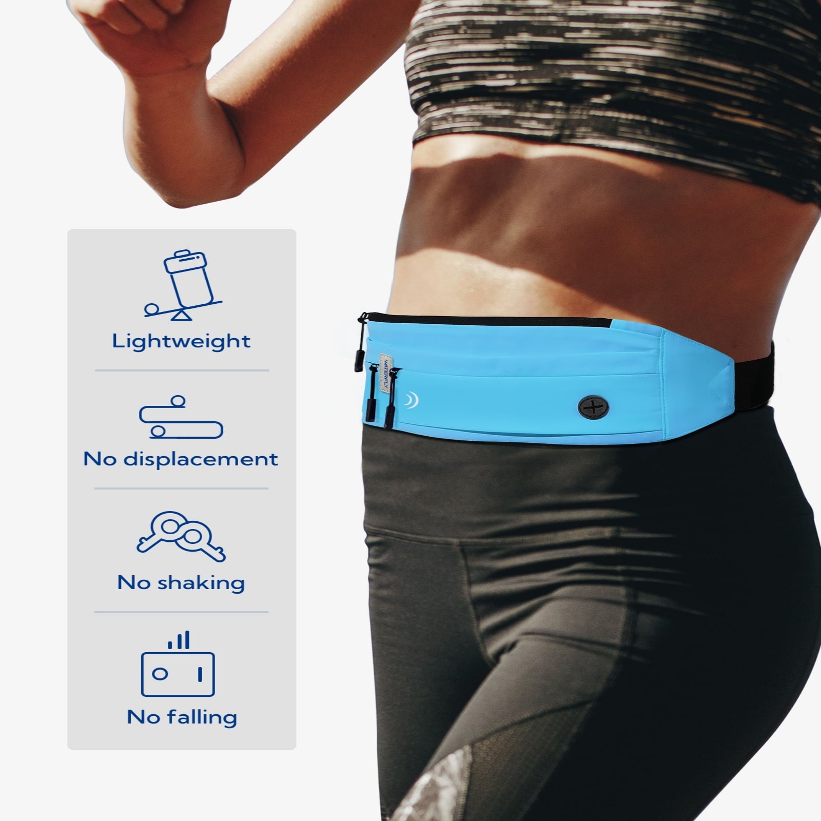 WATERFLY Unisex Adjustable Non-Slip Jogging Exercise Fitness Nylon Running Waist Belt,Black