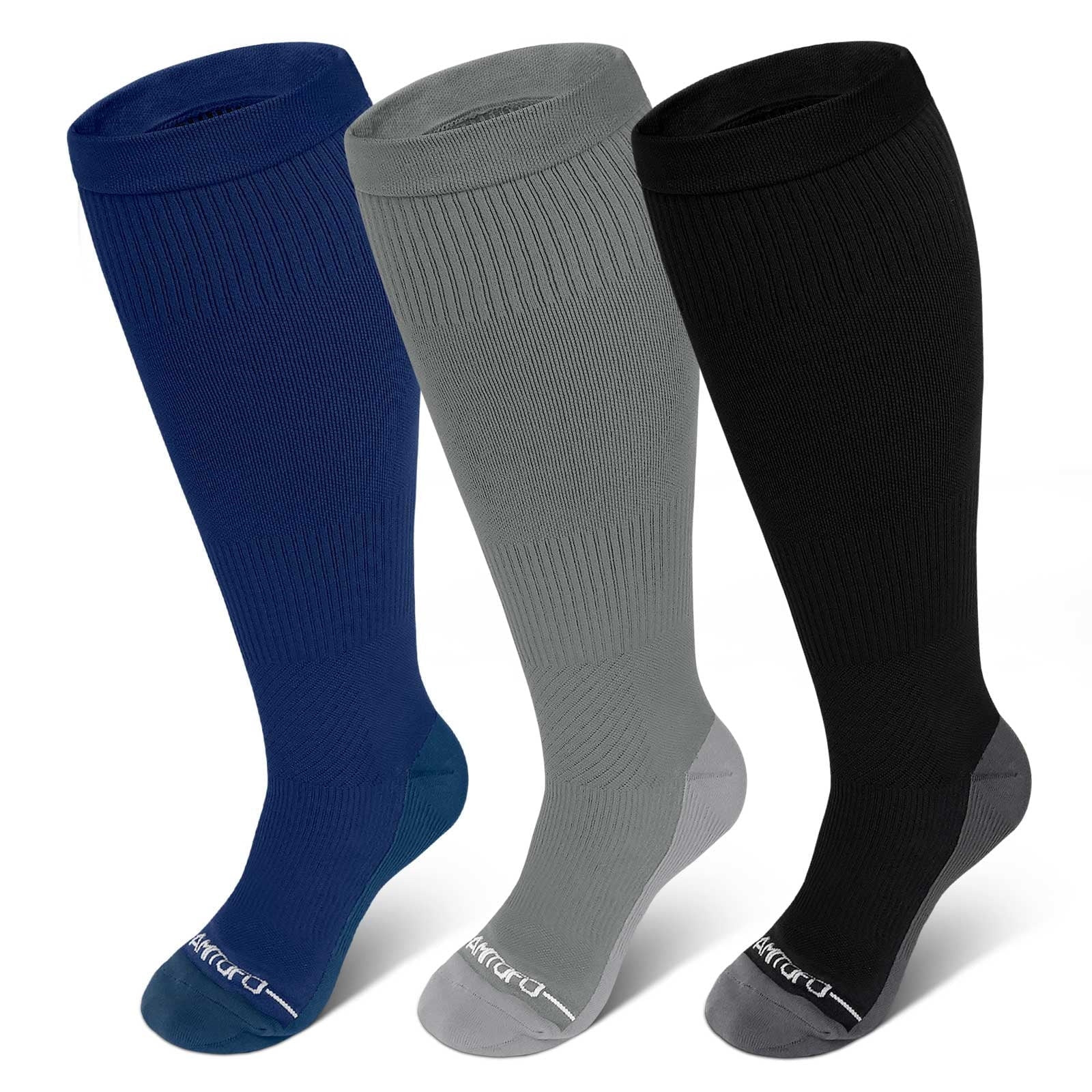 2 Pairs Wide Calf Compression Socks for Women Men AMITOFO Circulation 20-30mmHg Plus Size Knee High Support Stockings for Medical | Circulation | Nurses | Running | Travel, Black 4XL