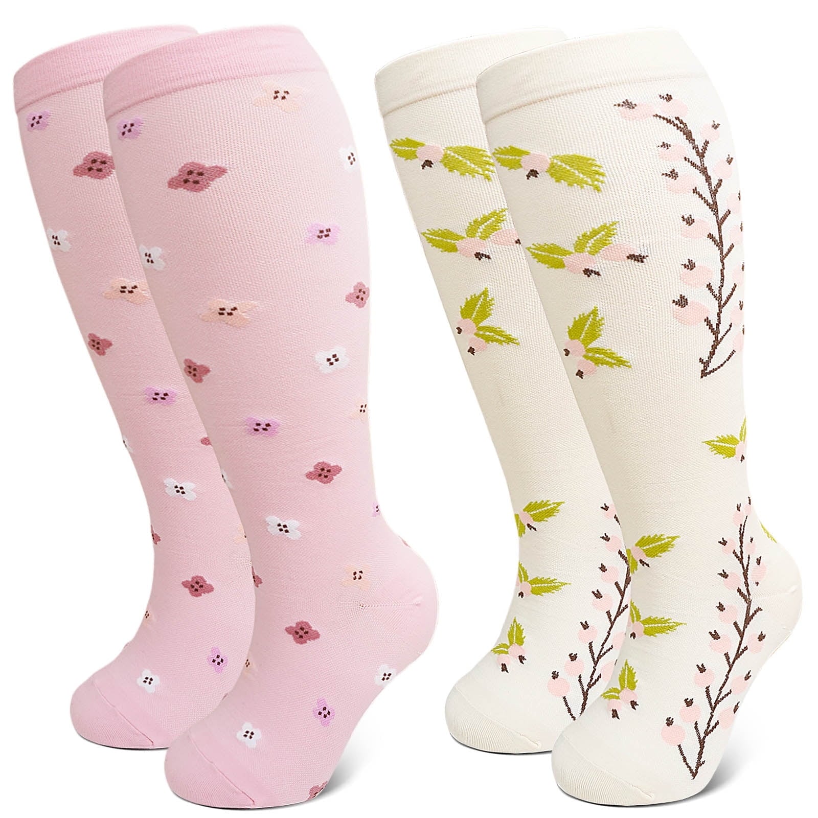 2 Pairs Wide Calf Compression Socks for Women Men AMITOFO Circulation 20-30mmHg Plus Size Knee High Support Stockings| Circulation | Nurses | Running | Travel,Beige Black 4XL