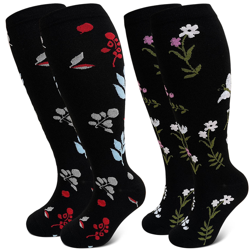 2 Pairs Wide Calf Compression Socks for Women Men AMITOFO Circulation 20-30mmHg Plus Size Knee High Support Stockings| Circulation | Nurses | Running | Travel,Beige Black 4XL