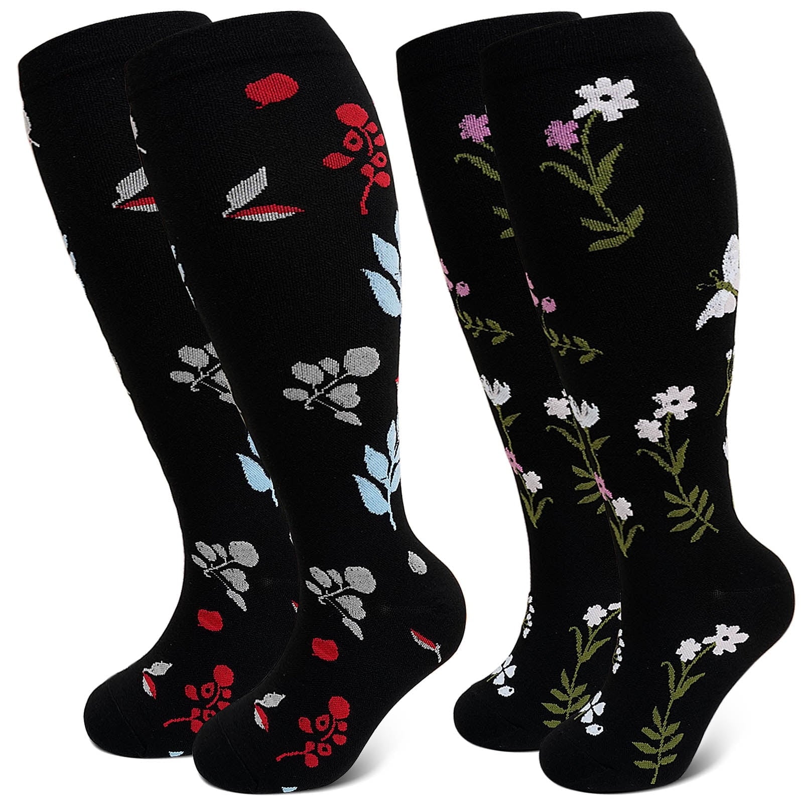 2 Pairs Wide Calf Compression Socks for Women Men AMITOFO Circulation 20-30mmHg Plus Size Knee High Support Stockings| Circulation | Nurses | Running | Travel,Beige Black 4XL