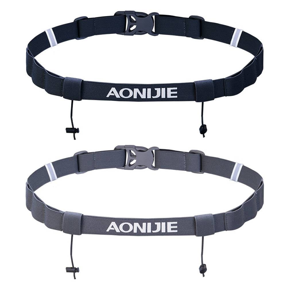 AONIJIE 2Pcs Triathlon Running Race Number Belt Adjustable Bib Holder with 6 Energy Gel Loops, Black