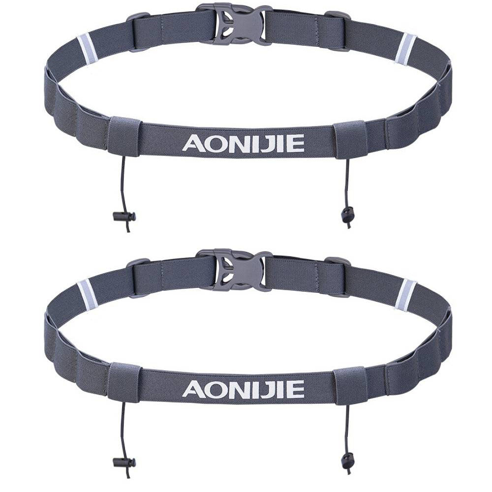 AONIJIE 2Pcs Triathlon Running Race Number Belt Adjustable Bib Holder with 6 Energy Gel Loops, Black