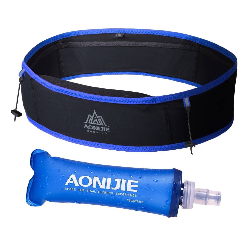 AONIJIE Running Belt Fanny Pack with 250ml Soft Water Bottle Flask, Moisture Wicking Waist Pack Great for Marathon Climbing Jogging Cycling Workout(Full Black,L/XL)