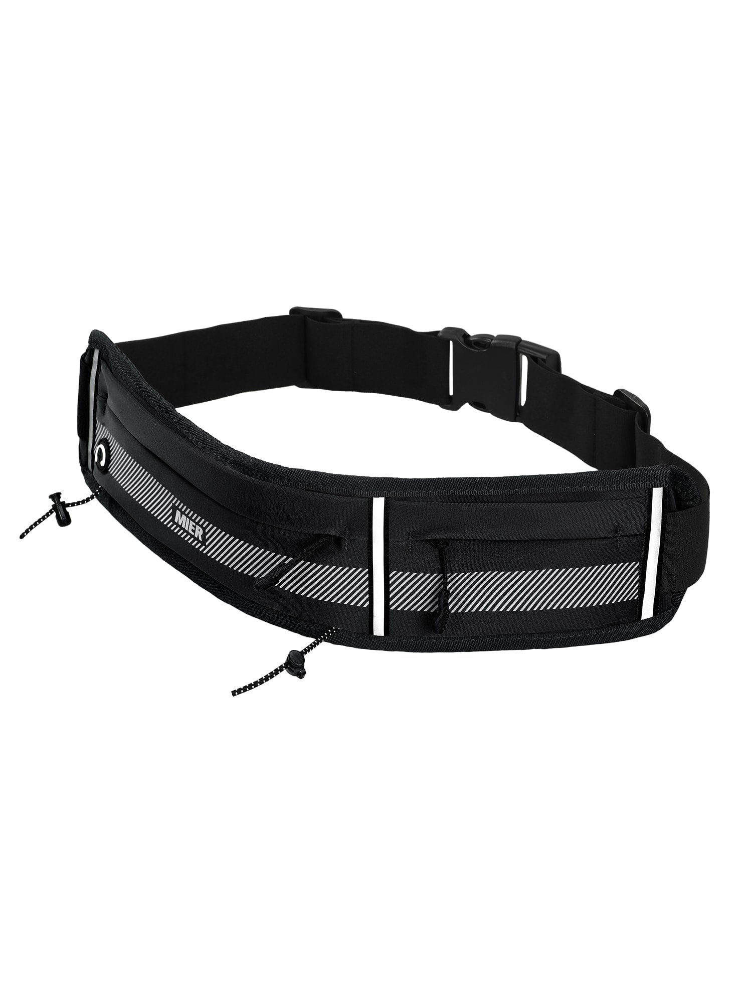 MIER Running Belt Slim Waist Pack with Bib Clips Adjustable Elastic Phone Holder for Fitness Marathon Daily Travel Black