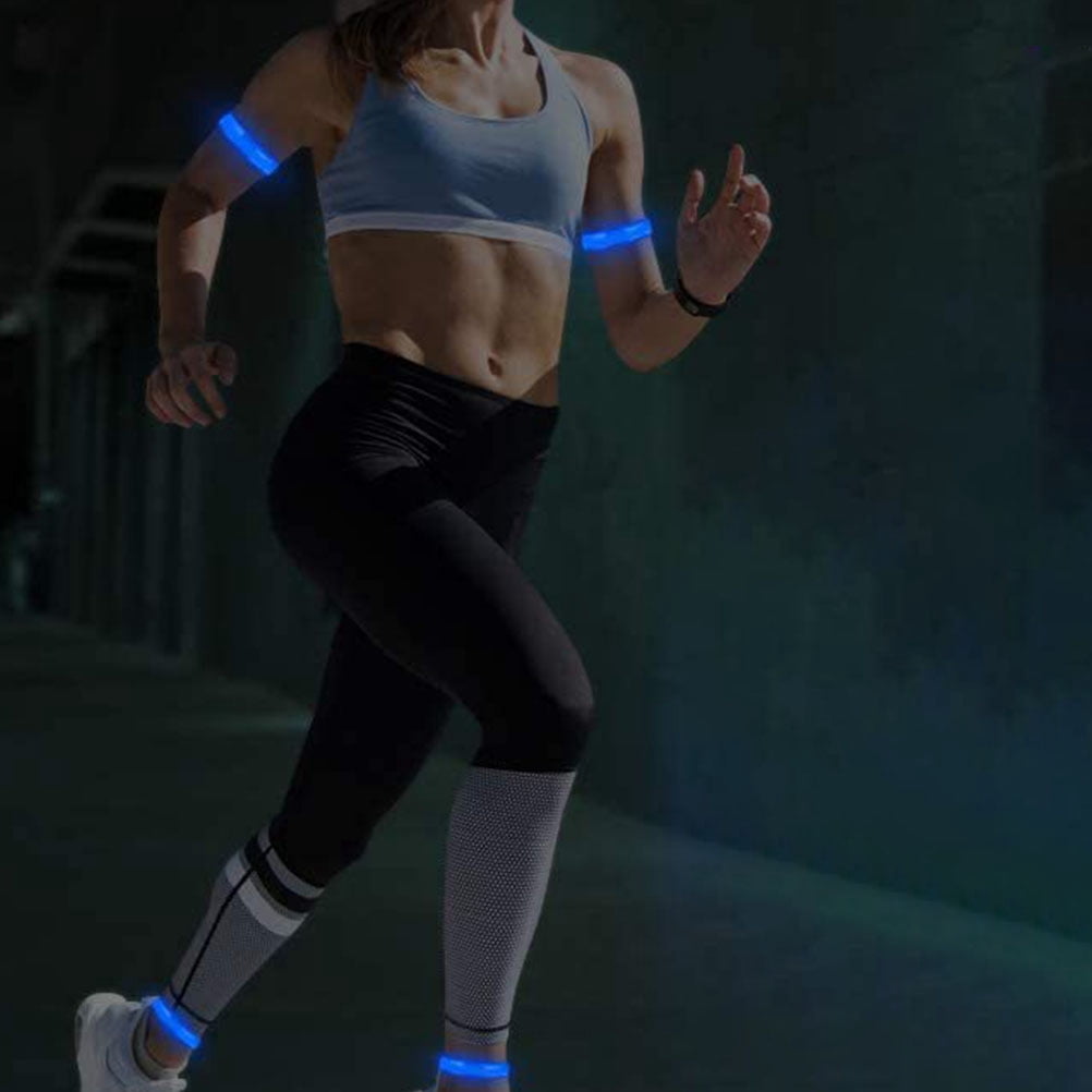 Milisten 2Pcs Adjustable Blue Nylon LED Armband Reflective Safety Gear for Running