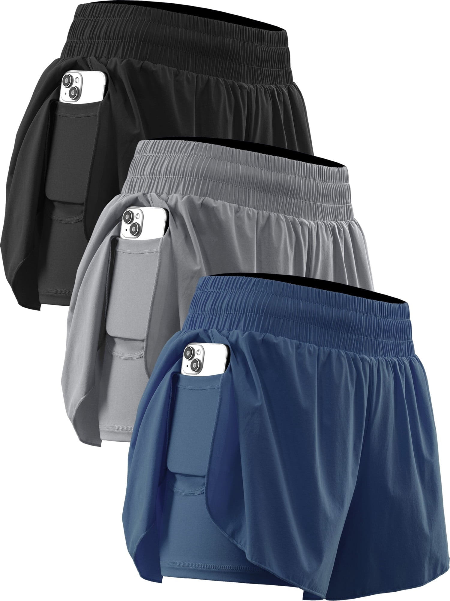 NELEUS Womens 2 in 1 Workout Yoga Shorts for Athletic Gym Running Casual Summer Short with Pocket,Navy Blue,US Size L