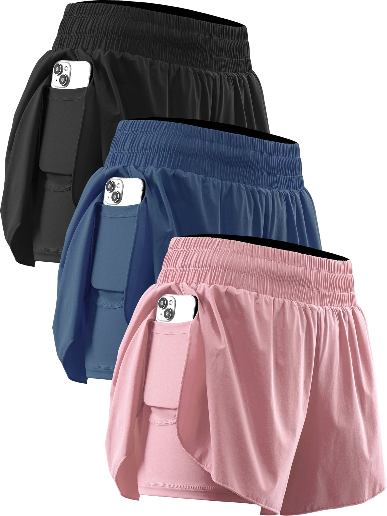 NELEUS Womens 2 in 1 Workout Yoga Shorts for Athletic Gym Running Casual Summer Short with Pocket,Navy Blue,US Size L