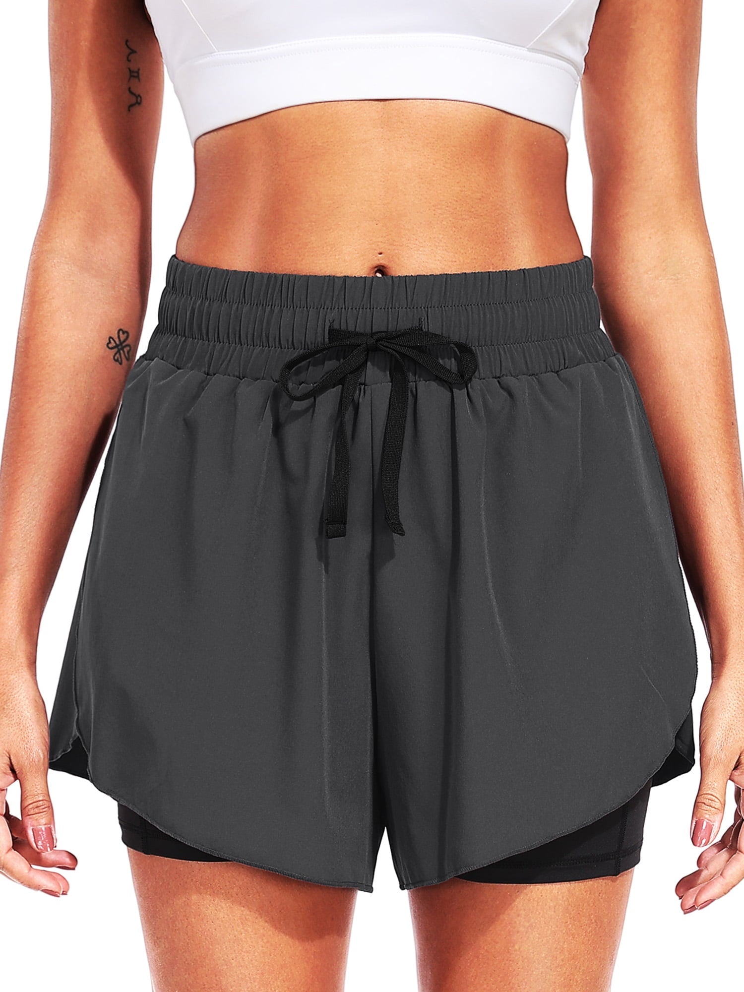 NELEUS Womens 2 in 1 Workout Yoga Shorts for Athletic Gym Running Casual Summer Short with Pocket,Navy Blue,US Size L
