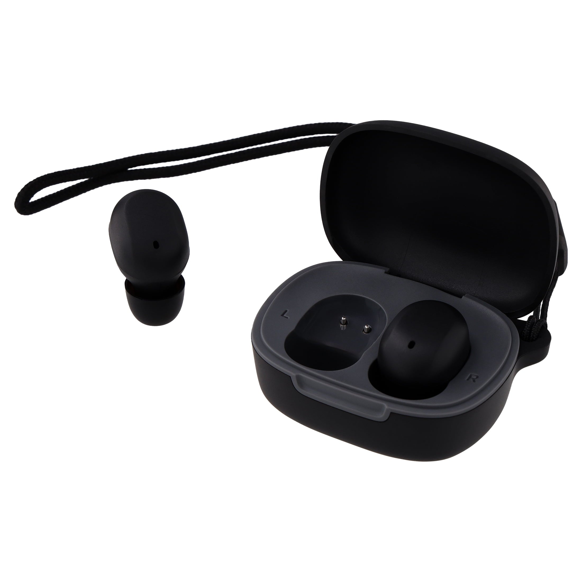 onn Wireless Mini-Earbuds with Wrist-Strap, Black