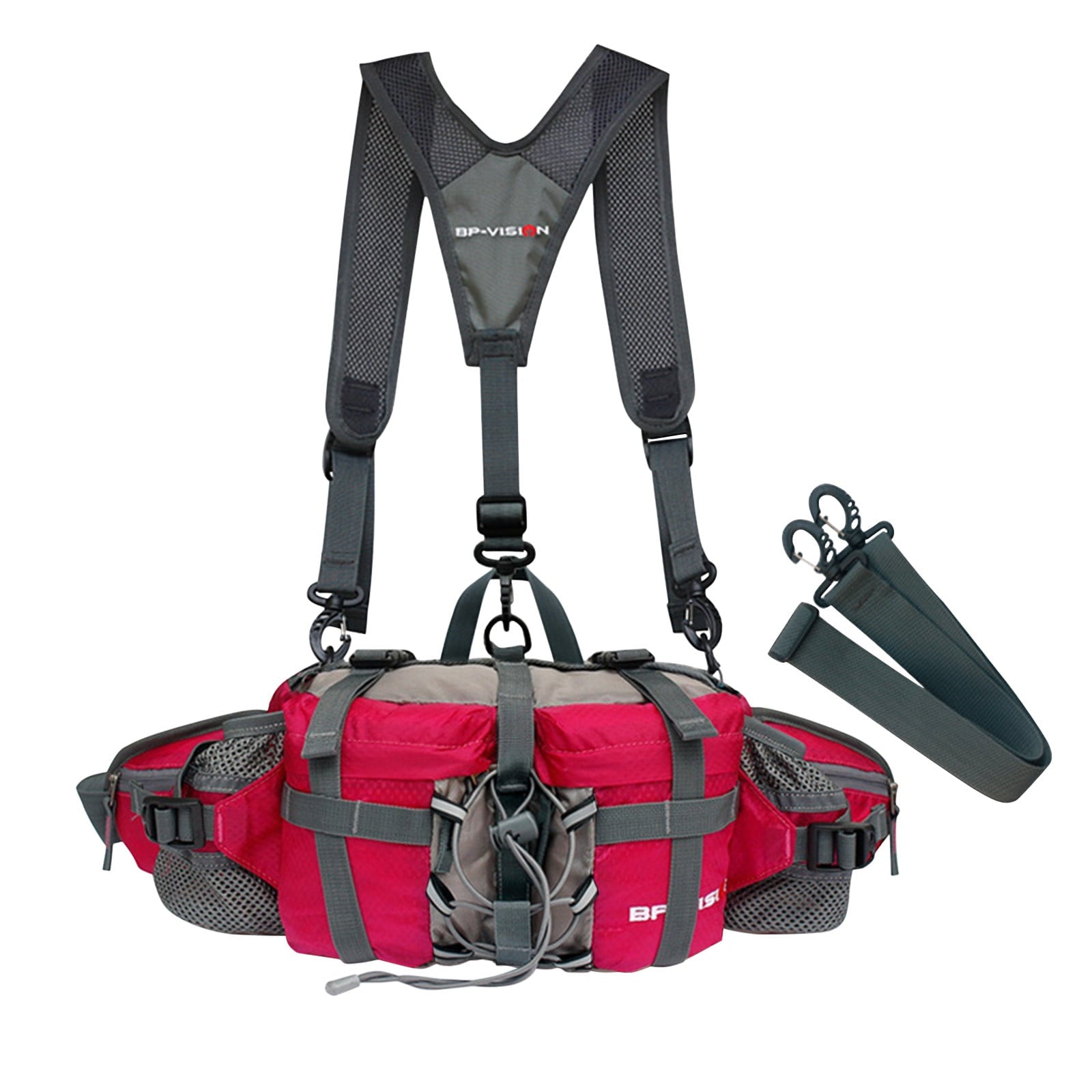 PATLOLLAV Hiking Fanny Pack with Water Bottle Holder,Double Shoulder Straps, Hiking Essentials for Men Women Waterproof Outdoor Waist Bag, Lumbar Backpack for Fishing Hunting Running Sports