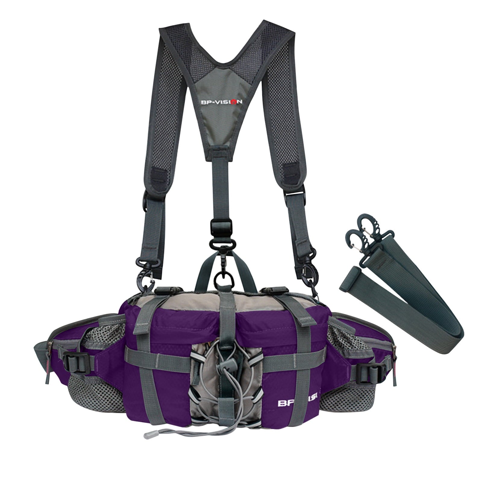 PATLOLLAV Hiking Fanny Pack with Water Bottle Holder,Double Shoulder Straps, Hiking Essentials for Men Women Waterproof Outdoor Waist Bag, Lumbar Backpack for Fishing Hunting Running Sports