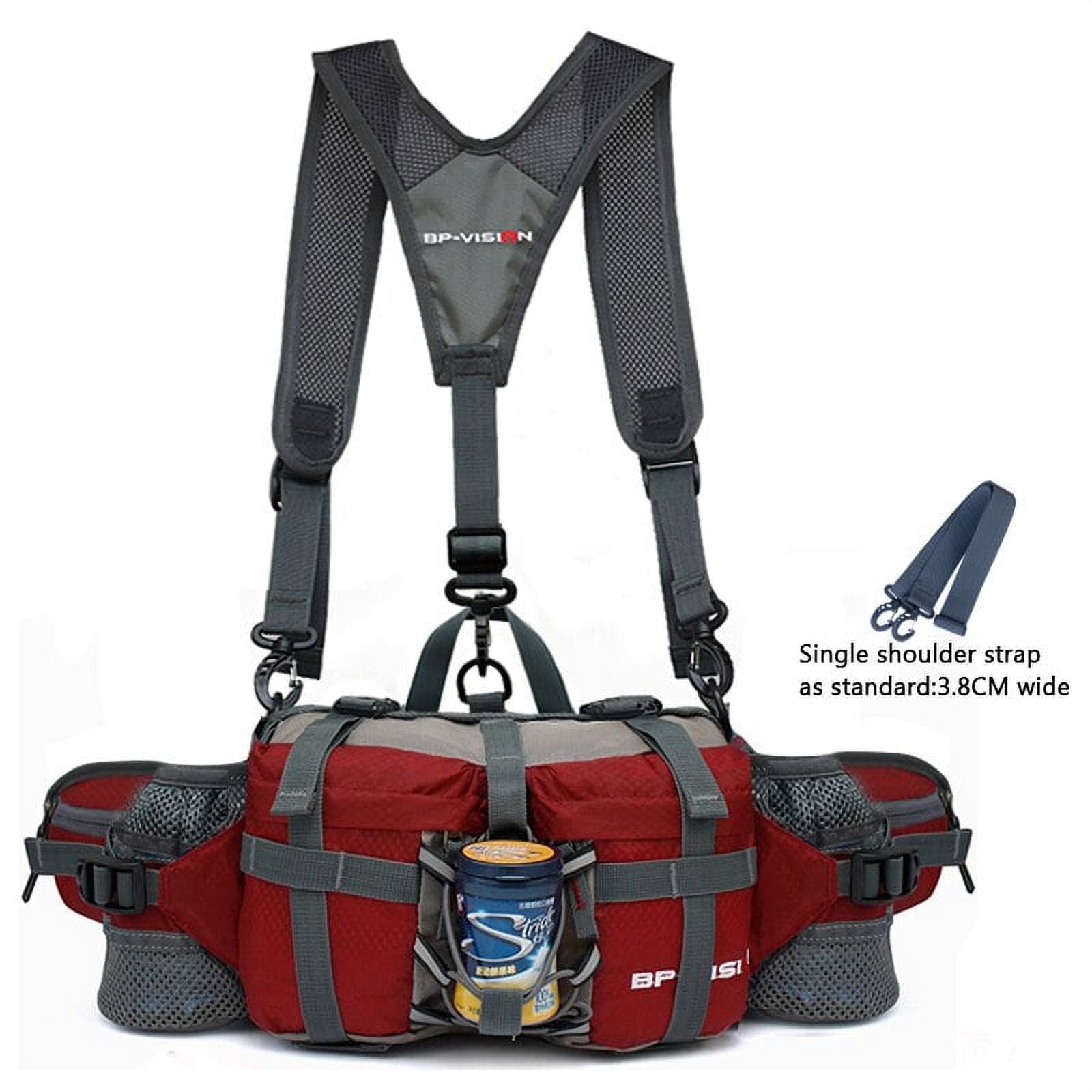 Running Bags Outdoor Fanny Pack Hiking Camping Biking Waterproof Waist Pack 2 Water Bottle Holder Sports Bag for Women Men Black