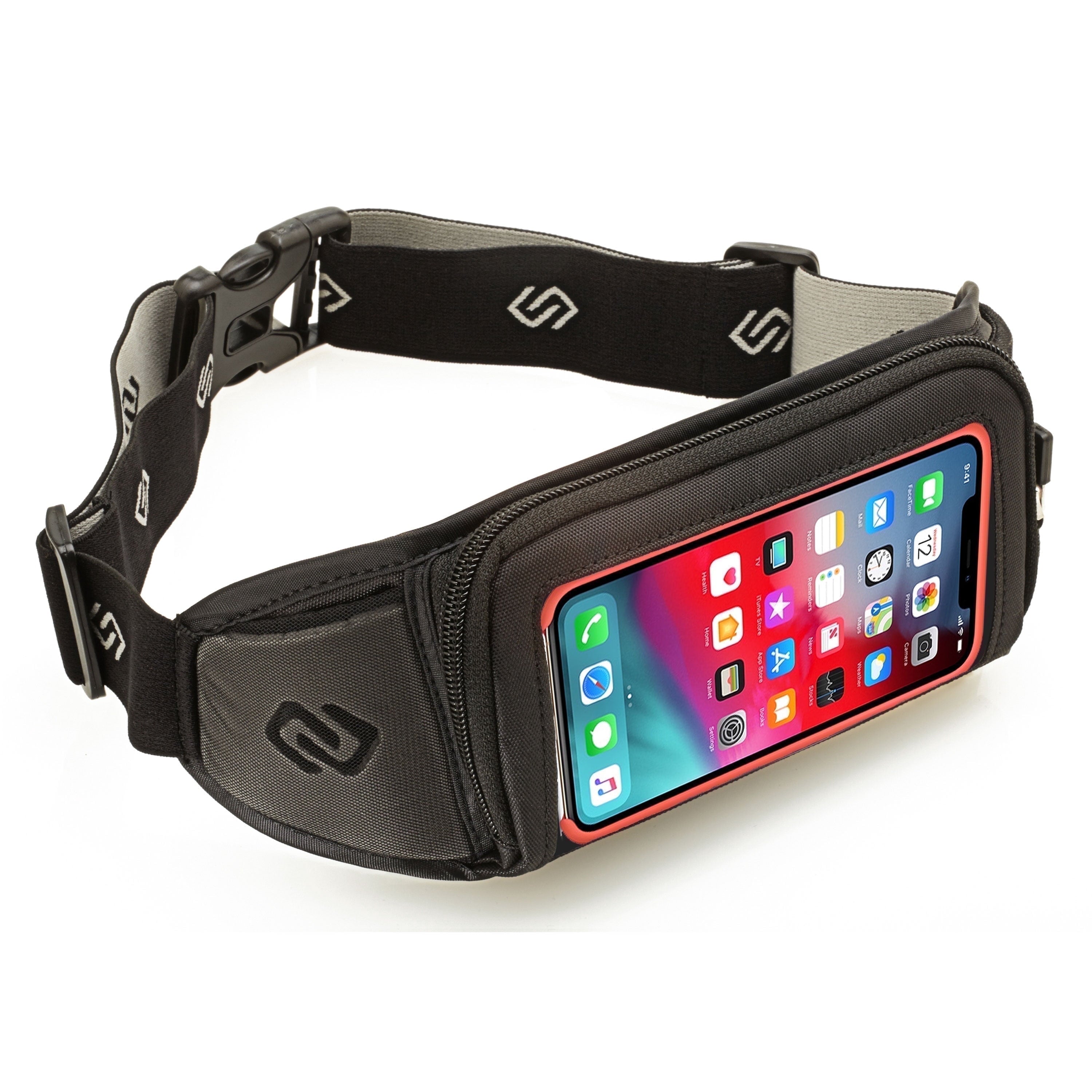 Sporteer Kinetic K1 No-Bounce Running Belt – Universal Workout Waist Pack for Large Cell Phones (iPhone 17/16/15 Pro Max, Galaxy S25 Ultra, Pixel) – Sweat-Proof Running Pouch with Touch Screen Access
