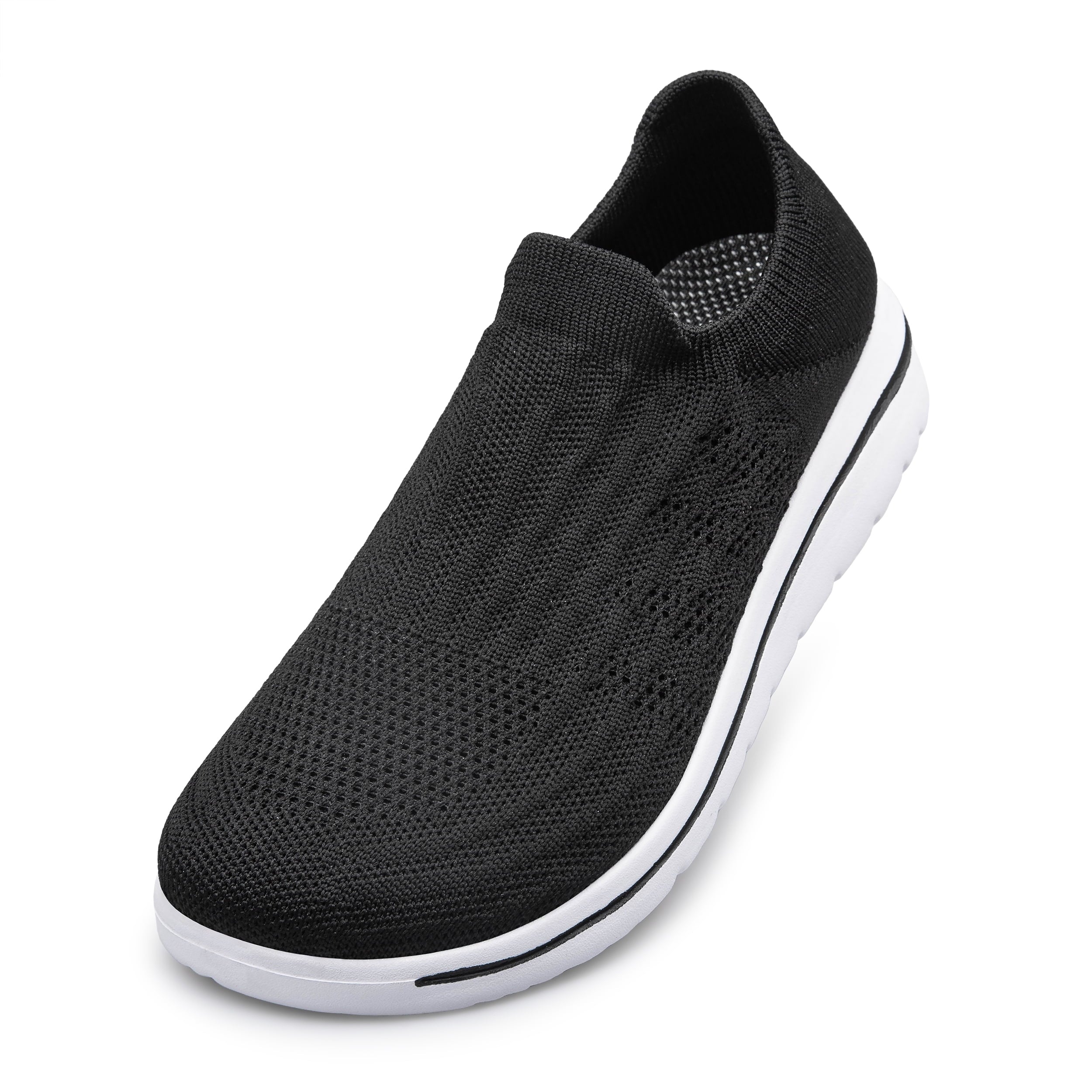 Unisex Sock Walking Shoes Wide Toe Box Slip-on Mens Running Shoe Womens Lightweight Casual Fashion Sneakers Black 8Women/6Men