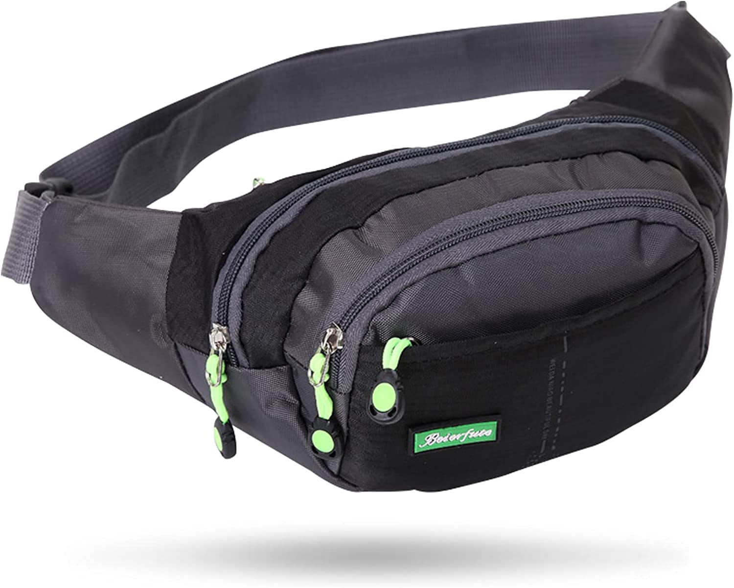 Viaky Black Crossbody Workout Waist Pack 4 Zipper Pockets, Running Belt Fanny Bag for Hands Free Sports Travel & Casual Use, Adjustable Strap Pouch Ideal Gifts for All Phone Carrying Enthusiasts