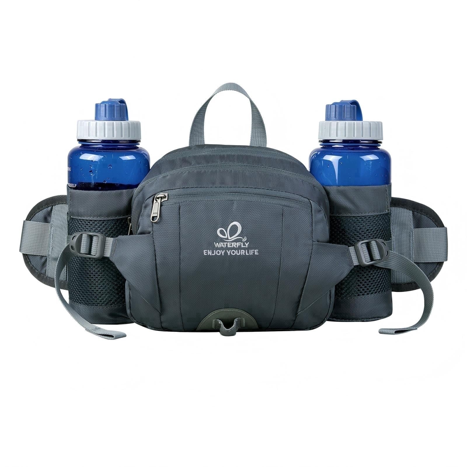 WATERFLY Unisex Large Capacity Hiking with Bottle Holder Nylon Fanny Pack Waist Bag,Gray