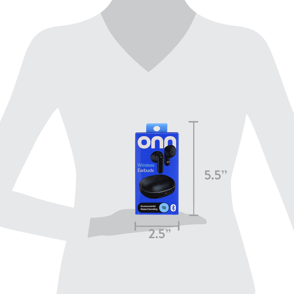 onn Mini Sticks Black Wireless Bluetooth Earbuds with Environmental Noise Canceling