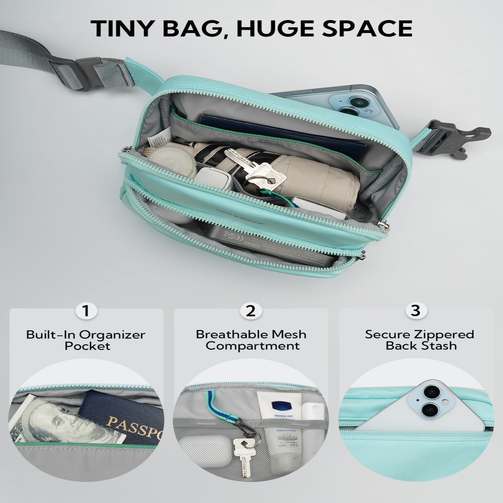 WATERFLY Fanny Pack – Lightweight 2L Nylon Waist Bag for Hiking, Running & Travel | Unisex