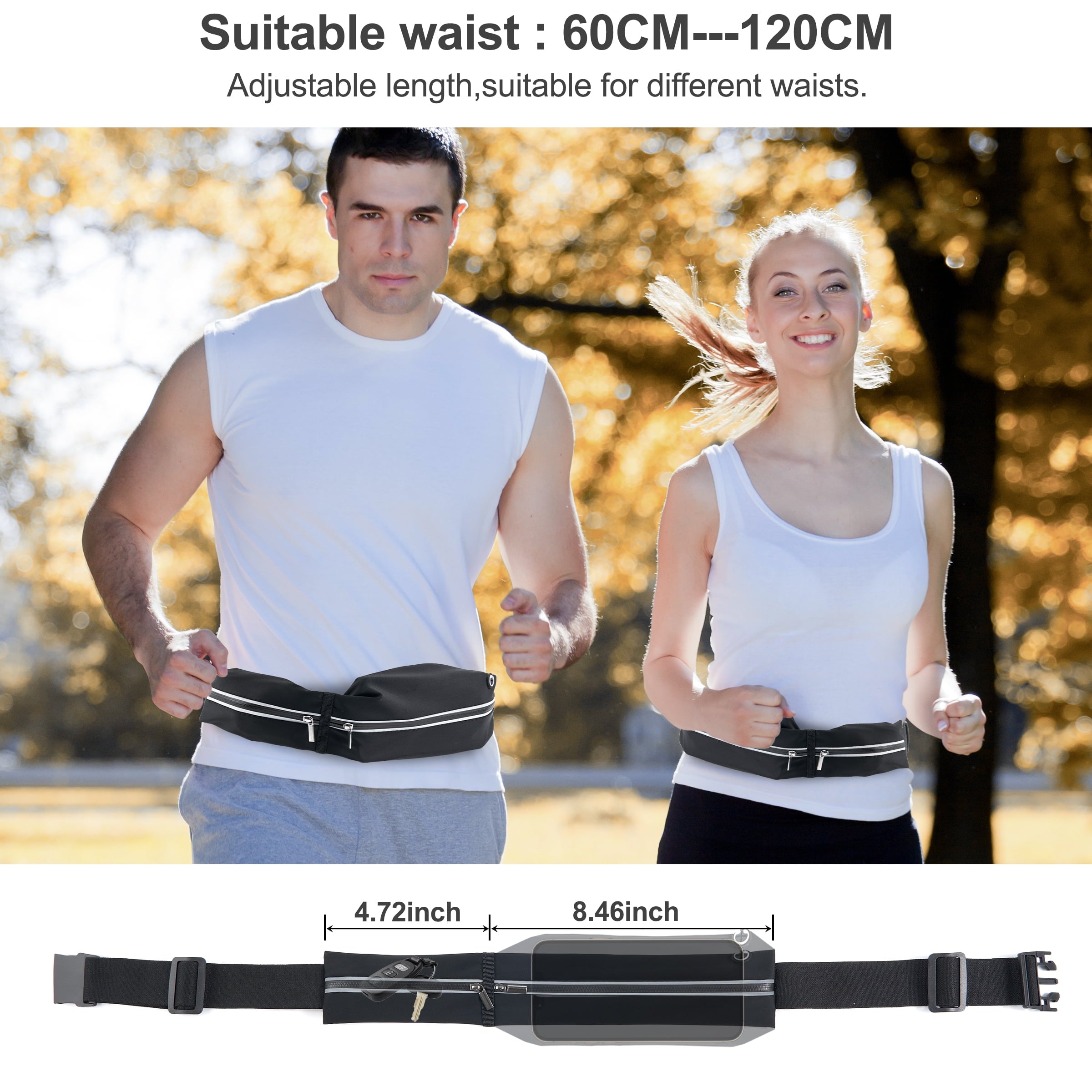 Slim Running Belt Fanny Pack for Men Women, Runners Phone Holder for Gym Travel Walking, Money Waist Flip Belt Bag With 2 Expandable Pockets