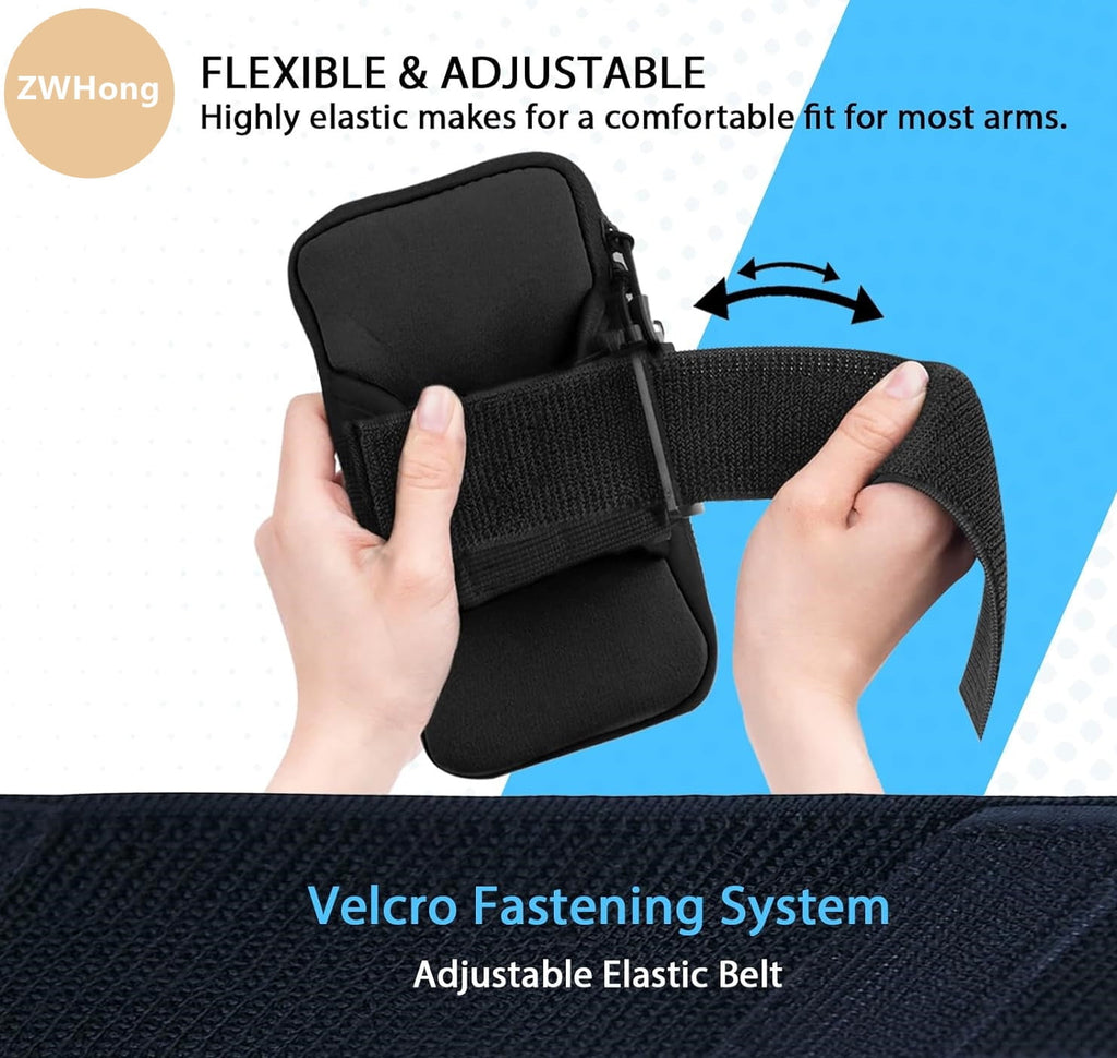 ZWHong Running Phone Holder, Universal Phone Armband for iPhone & Samsung, Workout Phone Holder with Arm Band, Secure Running Armband for Men & Women, Gym Exercise Phone Sleeve（black）