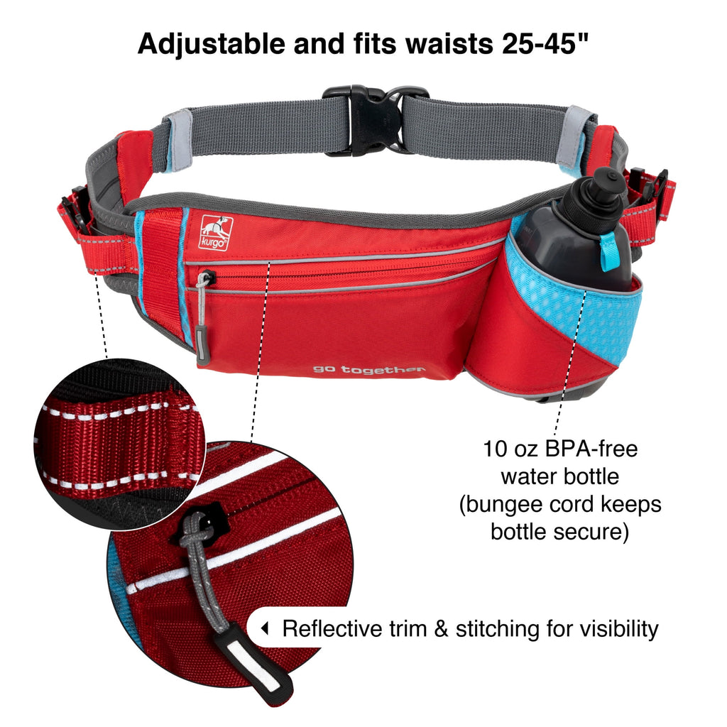 Kurgo On-Trail Running and walking Belt, Hands-Free, Reflective, Includes 10 oz Water Bottle
