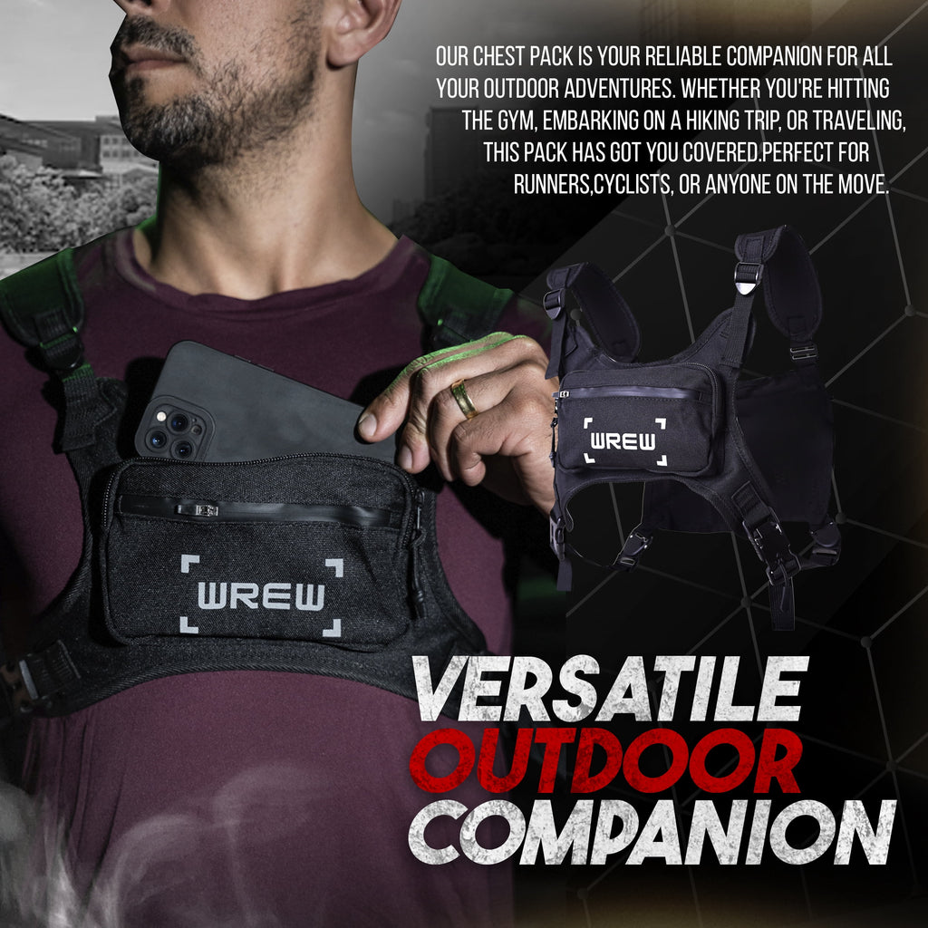 Running Chest Pack for Men-Water Resistant Adjustable Shoulder Straps with Phone Holder Storage-Anti-Theft Lightweight Running Chest Bag for Men,Cycling, Jogging