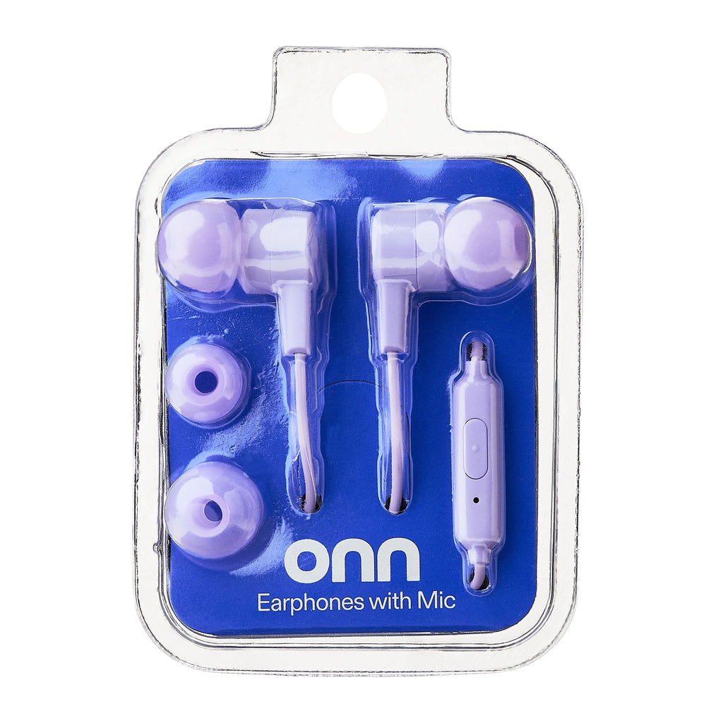 Onn Wired Earphones with Mic and 3.5mm Plug in Black - High-Quality Sound and Comfortable Silicone Ear Tips