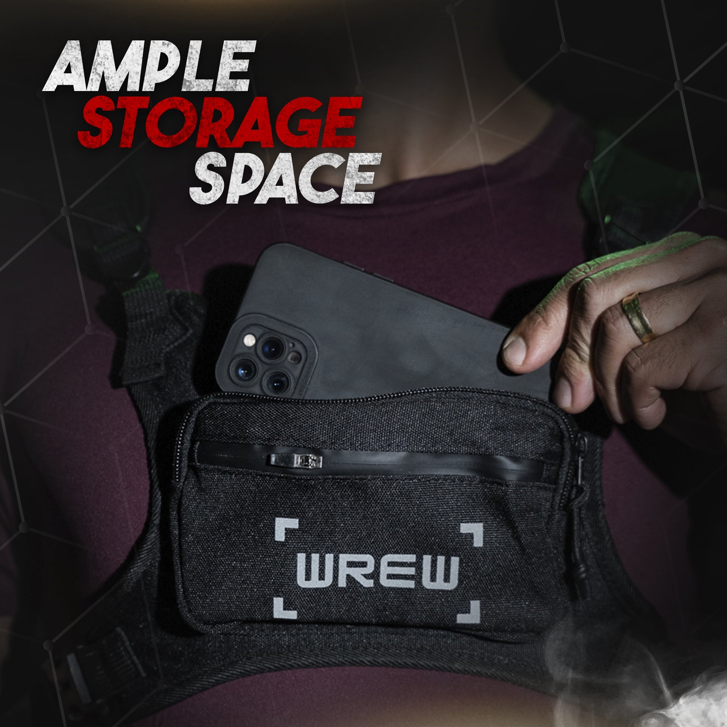 Running Chest Pack for Men-Water Resistant Adjustable Shoulder Straps with Phone Holder Storage-Anti-Theft Lightweight Running Chest Bag for Men,Cycling, Jogging