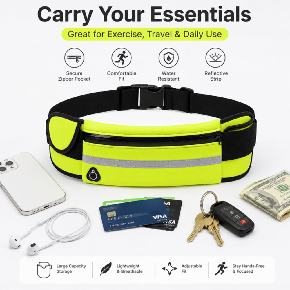 Slim Running Belt Waist Pack, Adjustable Travel Belt Bag for Phone, Keys and Small Essentials, TIKA