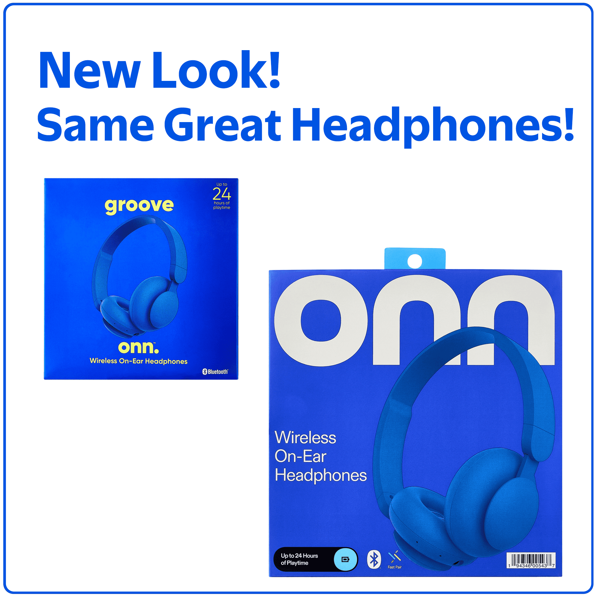 Onn Blue Bluetooth Headphones with Built-in Mic and 24-Hour Playtime